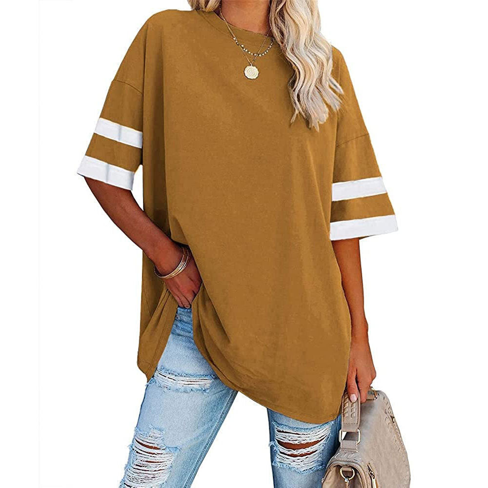 Women's Half Sleeve Round Neck Contrast Color Blouses