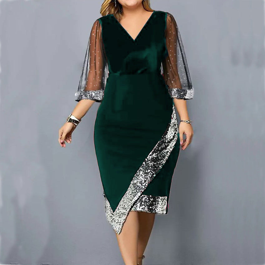 Durable Gold Veet Irregular Sequin Gauze Dress