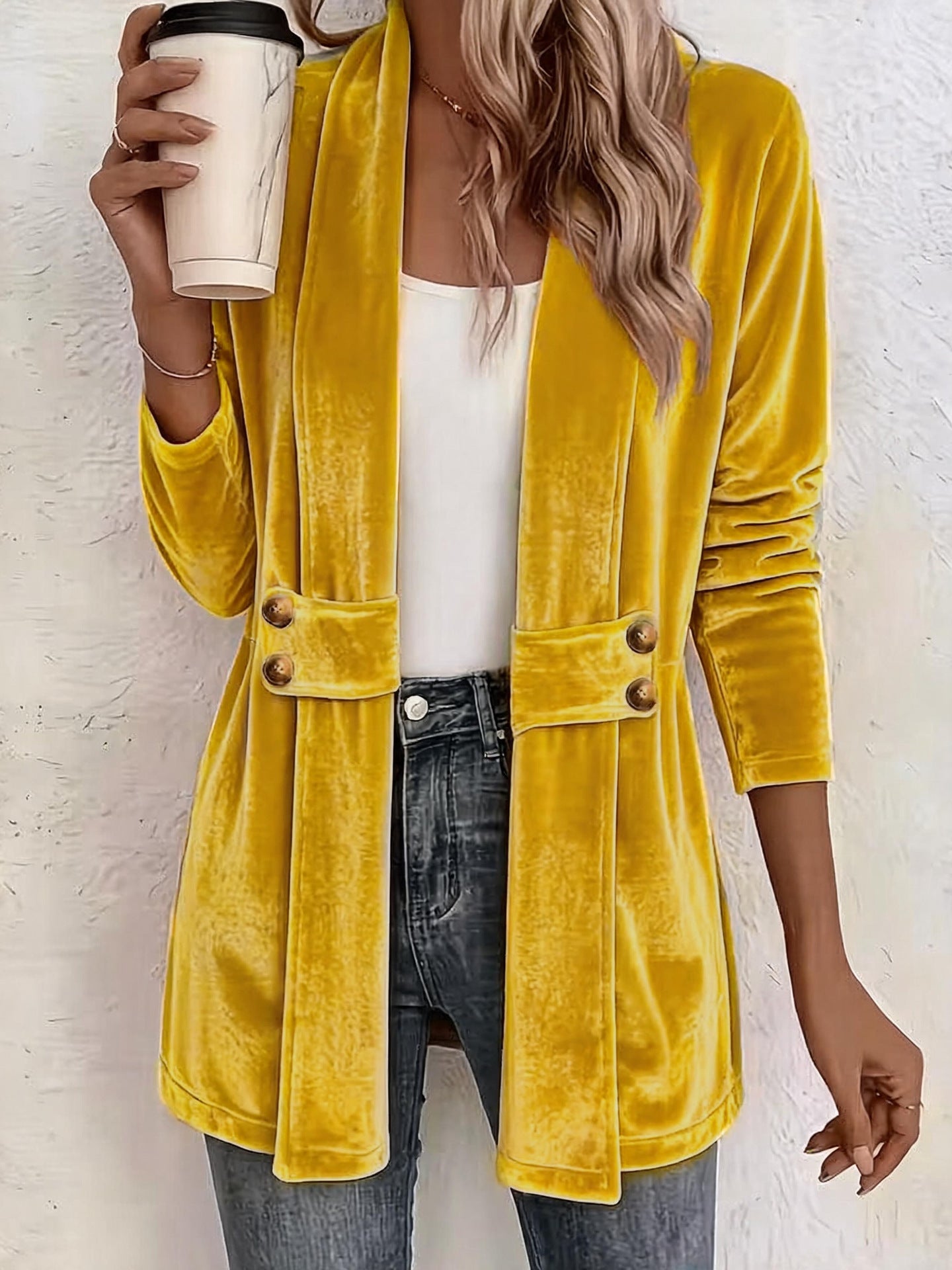 Women's Double-breasted Decorative Gold Veet Idle Style Versatile Women's Sweater