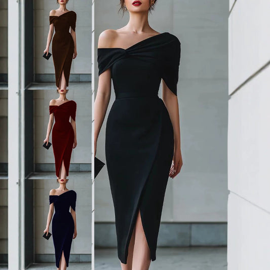 Women's Summer Solid Color Elegant Commuter Waist Dress