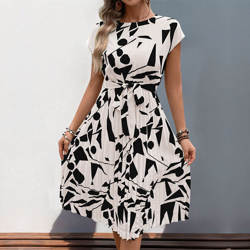 Women's Summer Geometric Pattern Printed Pleated Dress Dresses