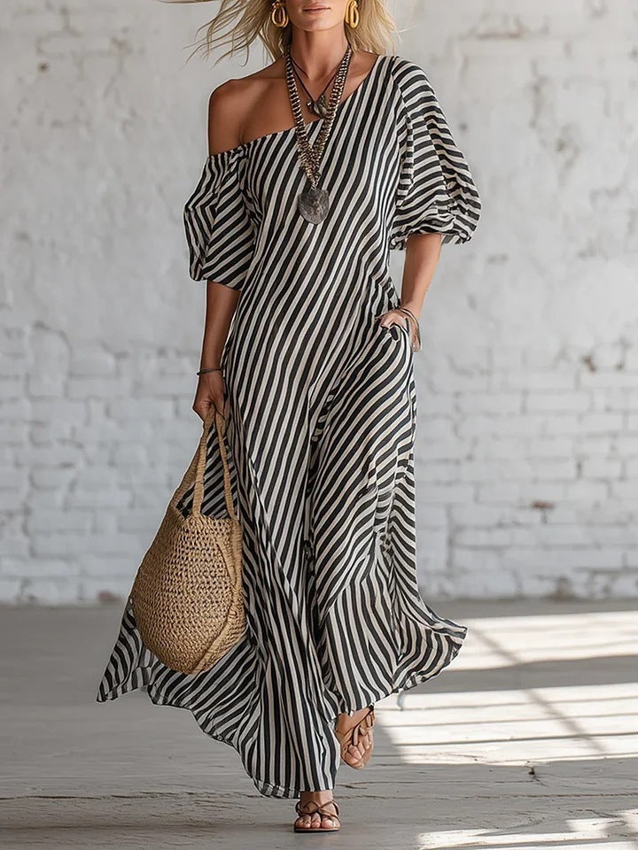 Women's Fashion Spring Elegant Irregular Striped Dress