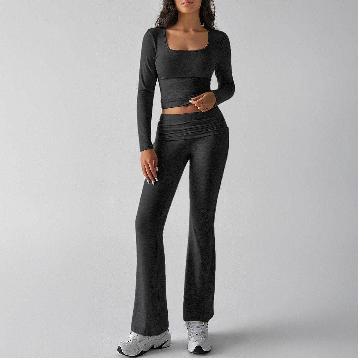 Solid Color Casual Knitted Long-sleeved Yoga Clothes Tops