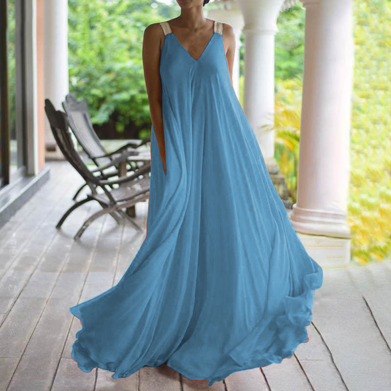 Summer Orange Long Dress Bohemian Suspender Dresses