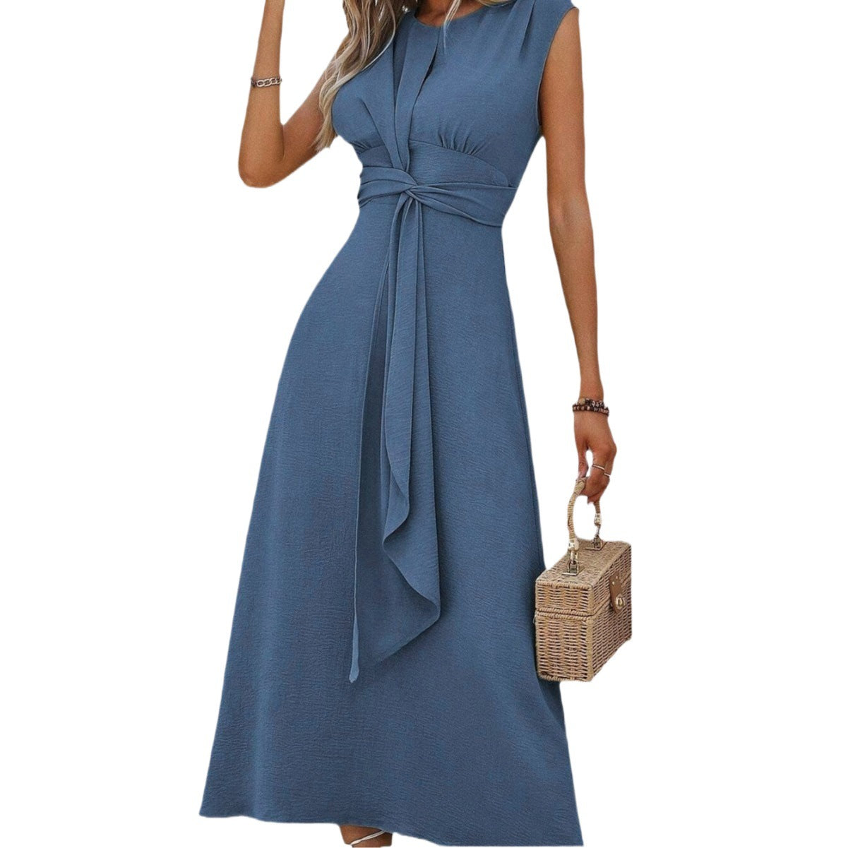 Women's Refreshing Stylish Solid Color Waist Tight Long Dress