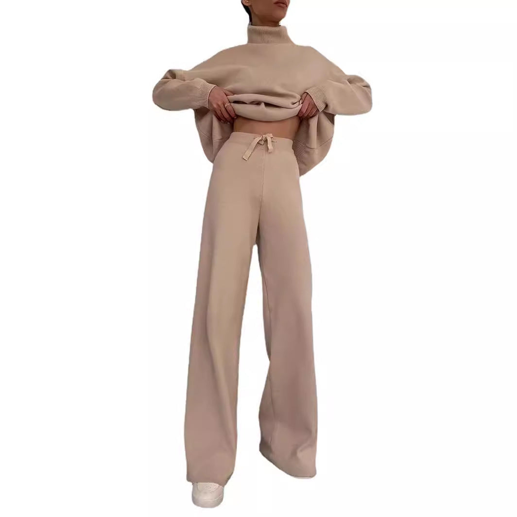 Women's Knitted Lace Up Two-piece Set Fashionable Suits
