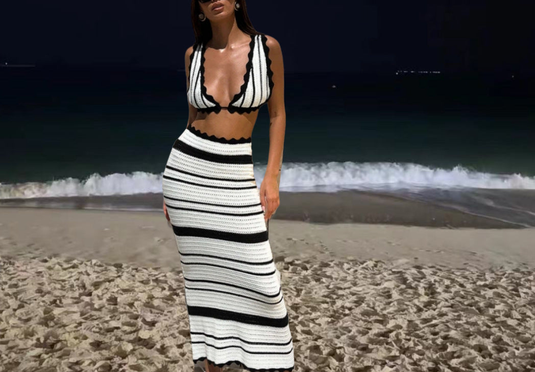 Seaside Beach Textured Bikini Casual Sling Dresses