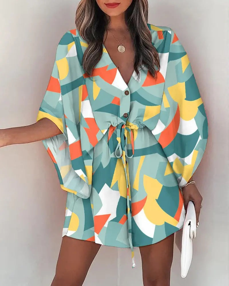 Summer Flying Flounced Sleeve A- Line Leisure Dress