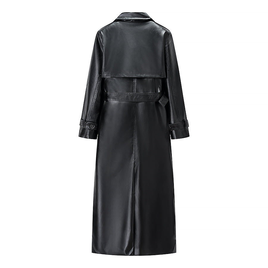 Women's Spring Street Fashion Imitation Leather Long Coats
