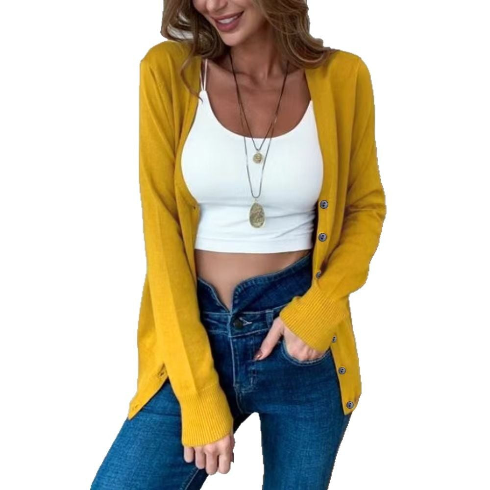 Women's Button Long Sleeve Knitted Thin Outer Women's Sweater
