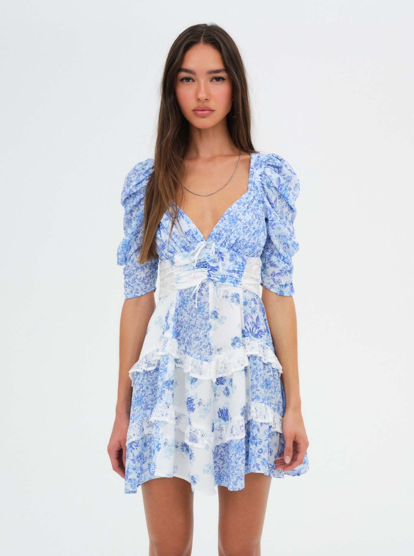 White Porcelain Floral Lace Stitching Dress Female Skirts