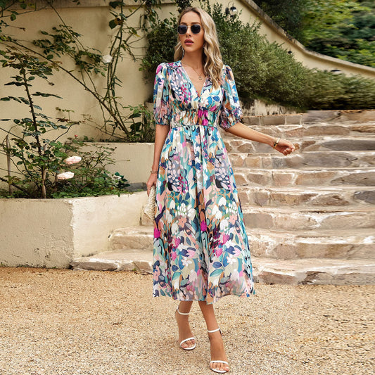 Beautiful Design Dress Summer Temperament Print Dresses