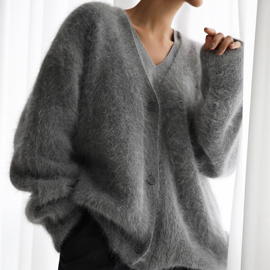 Women's Imitation Marten Idle Style Loose Soft Cardigans