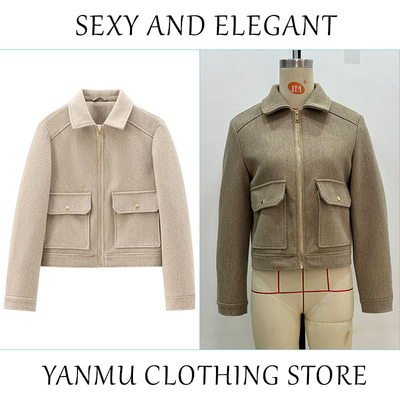 Women's Zipper Ornament Soft Retro Double Pocket Coats