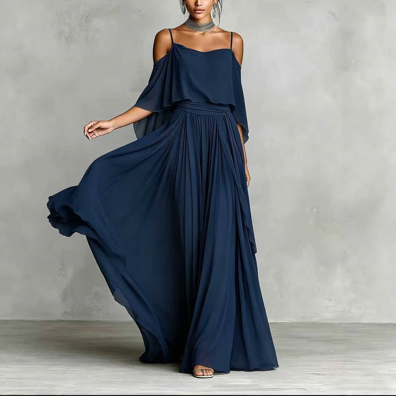 Effect Cold-shoulder Sleeveless Solid Color Minimalist Dress