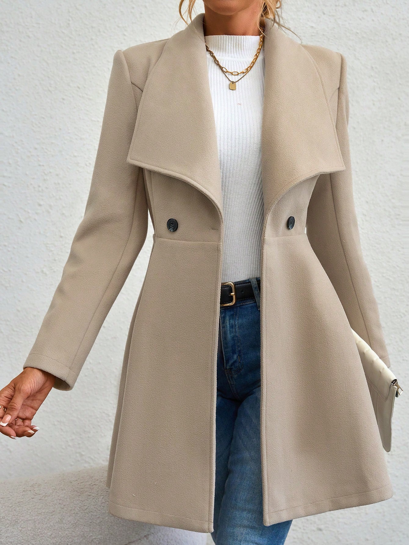 Women's Woolen Slim Fit Long Fashion Lapel Coats