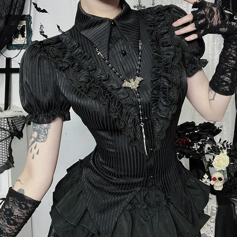 Women's Dark Goth Style Ice Striped Satin Blouses