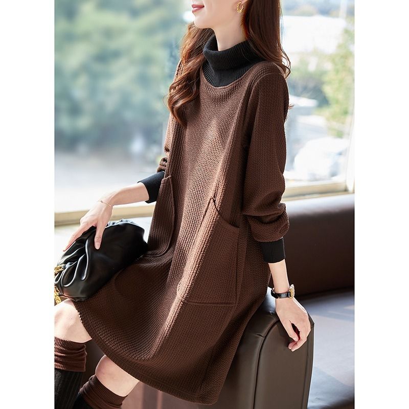 Women's Fashion Loose Slimming Turtleneck Knitted Long-sleeved Dress