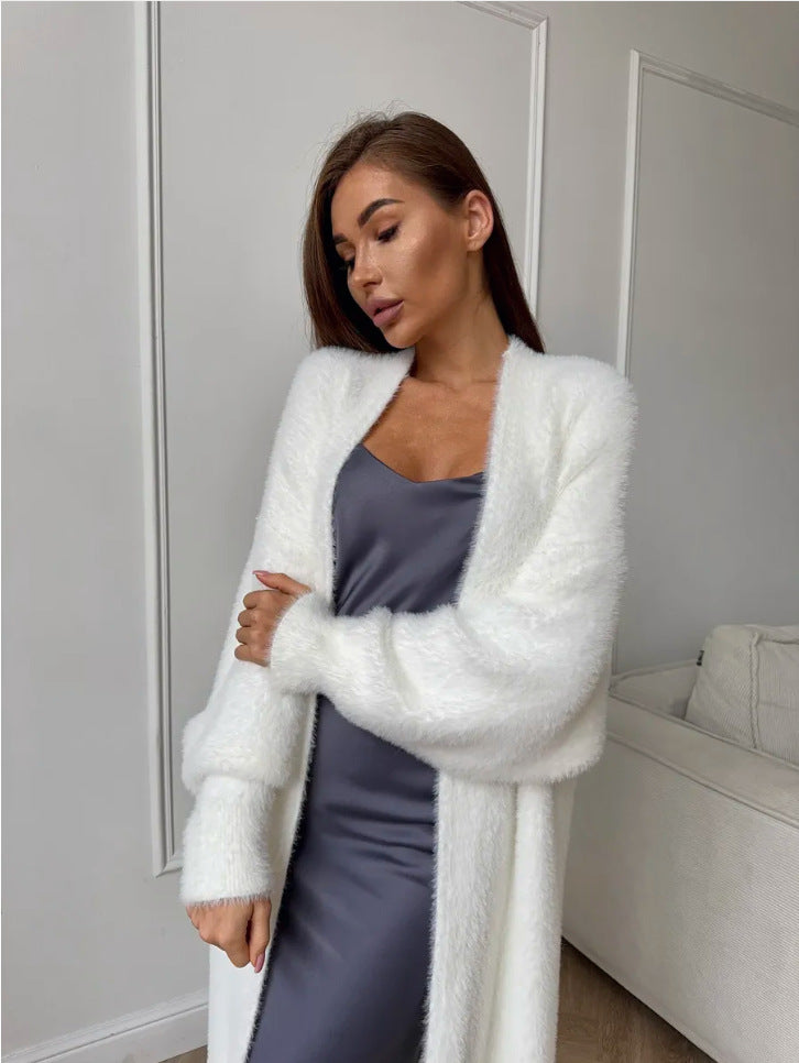 Women's Imitation Mink White Loose Plush Fluffy Women's Sweater