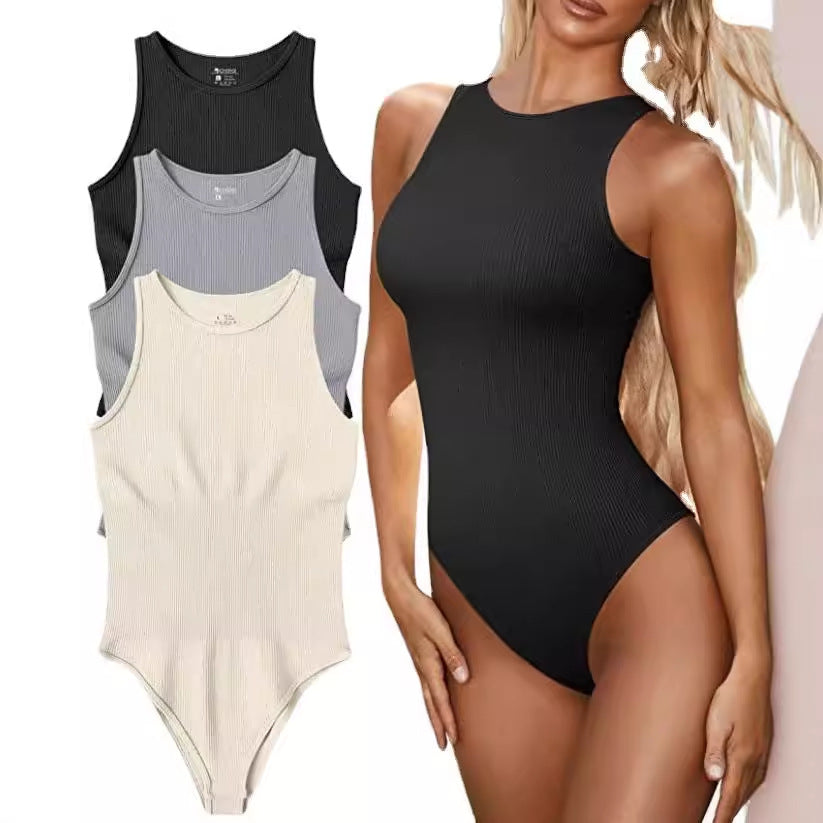 Summer Tight Sleeveless Sunken Stripe Triangle Blouses