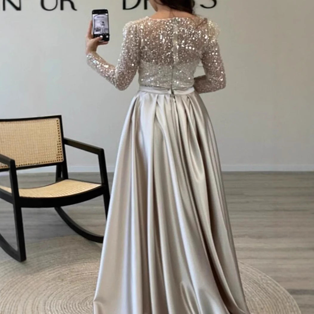 French Satin Rose Gold Fishtail Entry Dresses