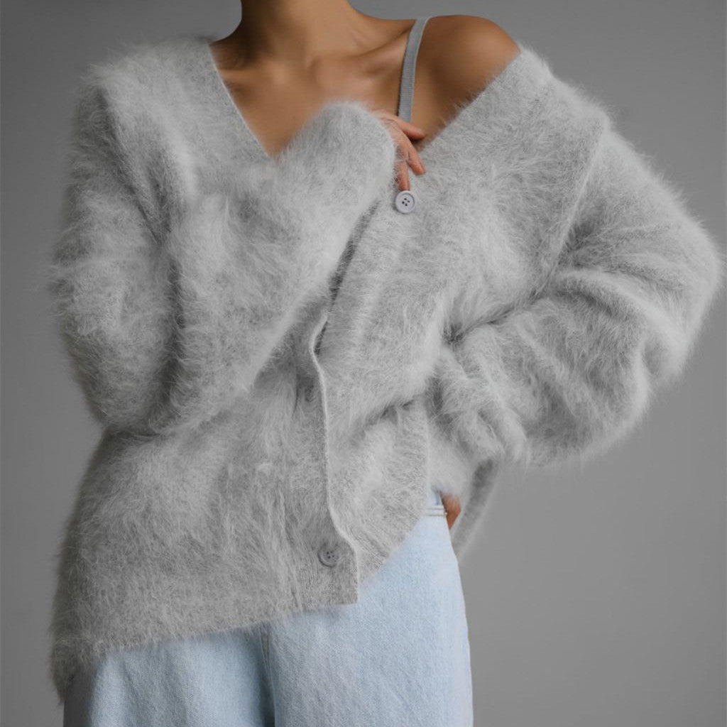Women's Imitation Marten Idle Style Loose Soft Cardigans