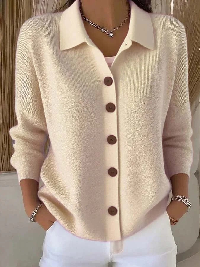 Women's Button Knitted Lapel Solid Color Casual Sweater
