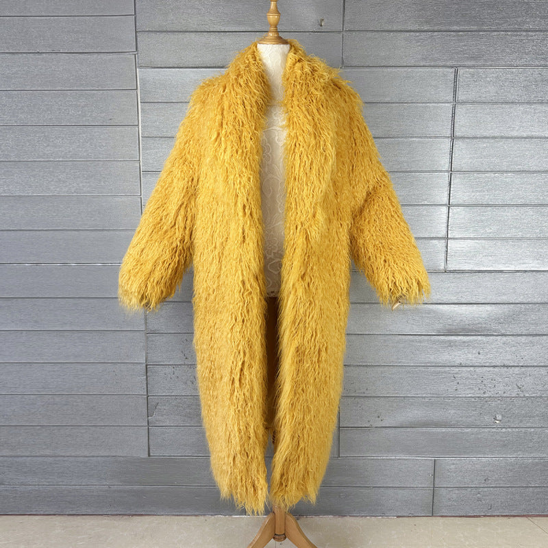 Fur Imitated Tibet Sheep Green Fruit Collar Over Coats