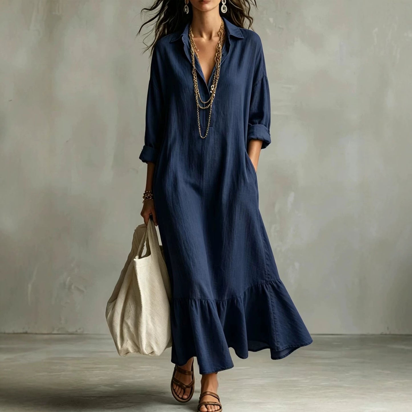 Autumn Lapel Fishtail Casual Loose Slimming Dress