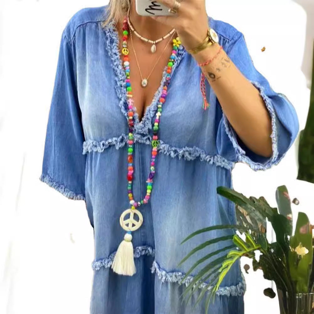 Women's Summer Temperament Backless Print Bohemian Dress
