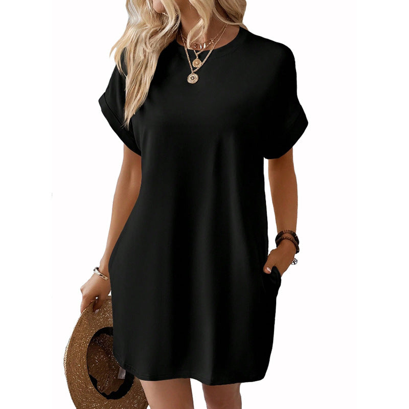 Women's Solid Color Round Neck Loose Sleeve Dress