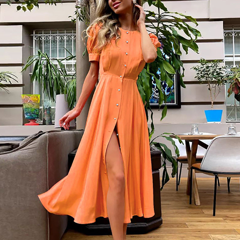 Want Temperament Slim High Waist Button Dress