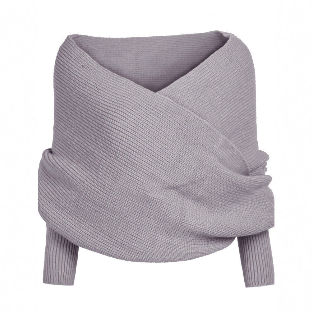V-shaped Cross Knitted Thread Sexy Shawl Women's Sweater