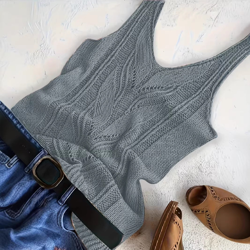 Women's Solid Color Knitted Casual Sleeve Wild Vests