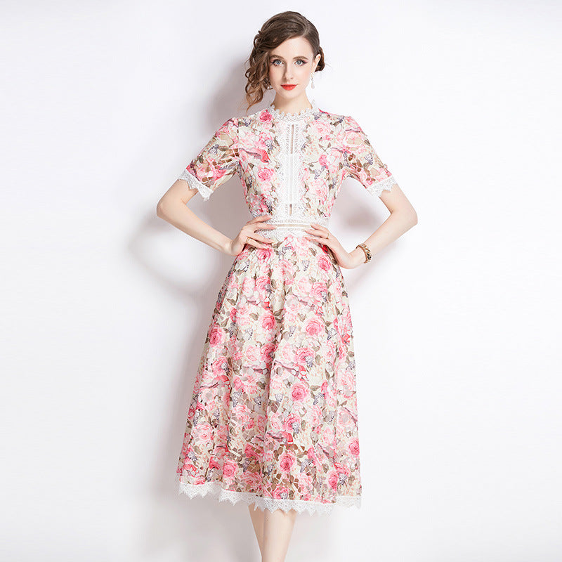 Women's French Style Elegant Retro Lace Stitching Dresses