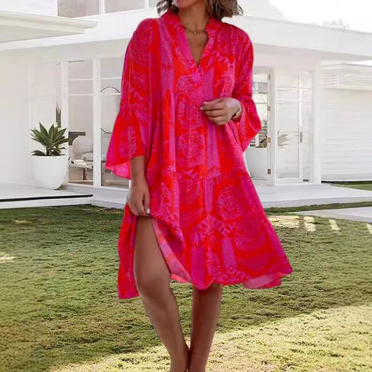 Women's Flared Sleeves Cake Stitching Dress Dresses