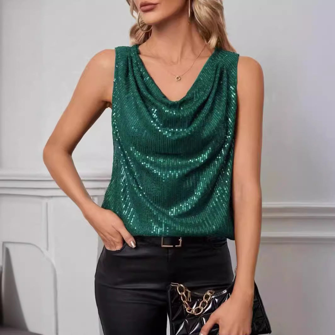 Women's Sexy Tube Fashionable Sequins Loose Pullover Tops
