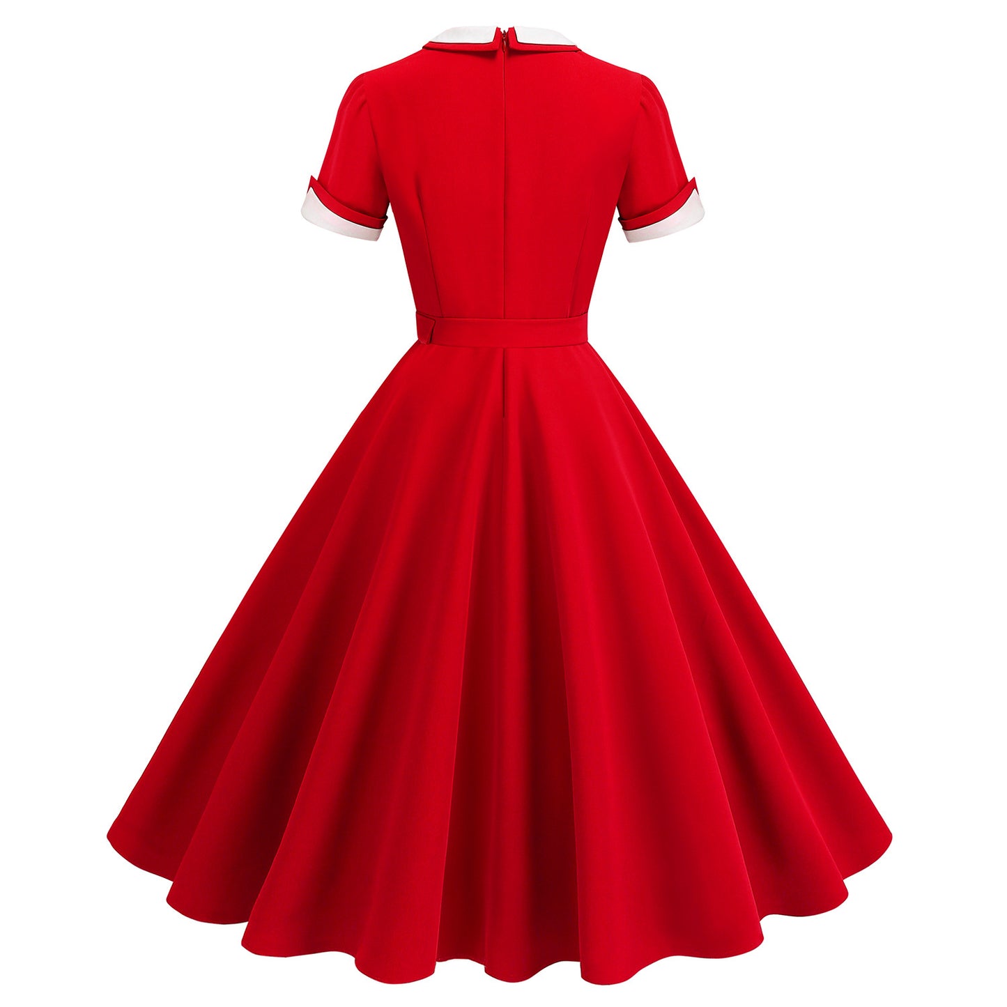 Retro Hepburn Style Contrast Color Double Collar Temperament Dresses