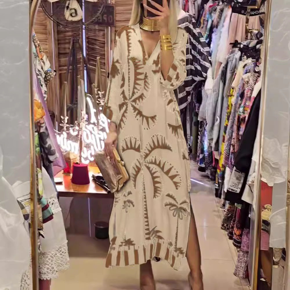 Floral Print Slit Sleeve Casual Sexy Dress