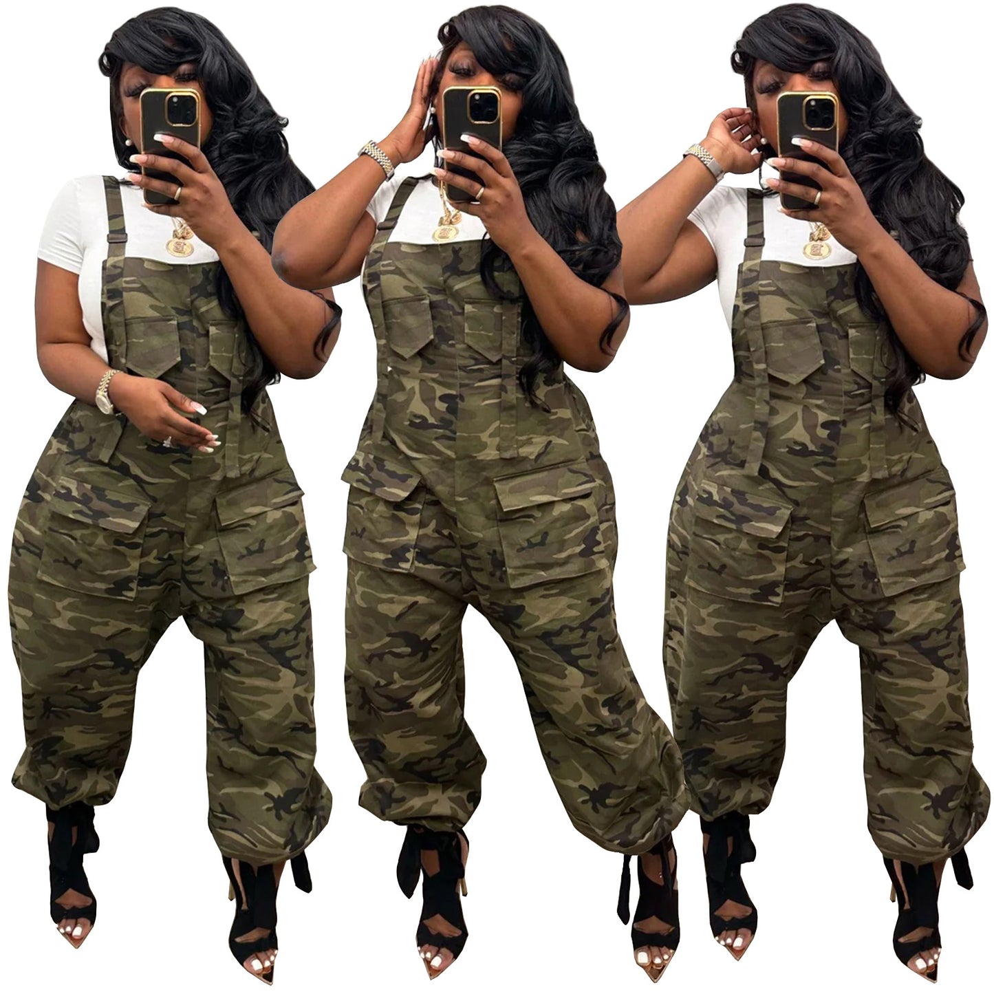 Women's Slouchy Casual Loose Camouflage Bib Jumpsuits