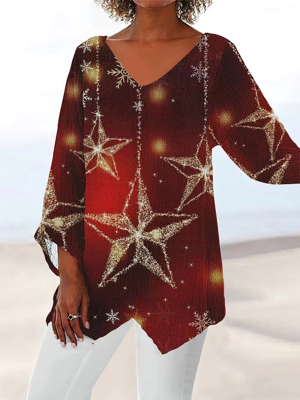 Women's Leisure Loose Irregular Printed Long Sleeve Blouses