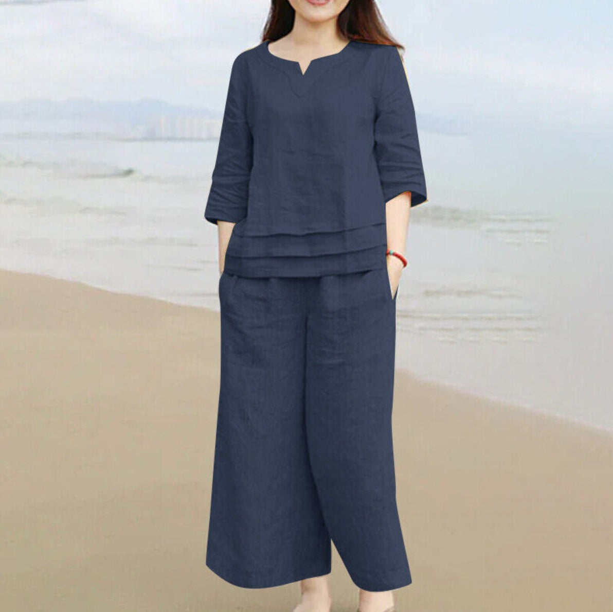 Women's Linen Casual Loose Solid Color Two-piece Suits