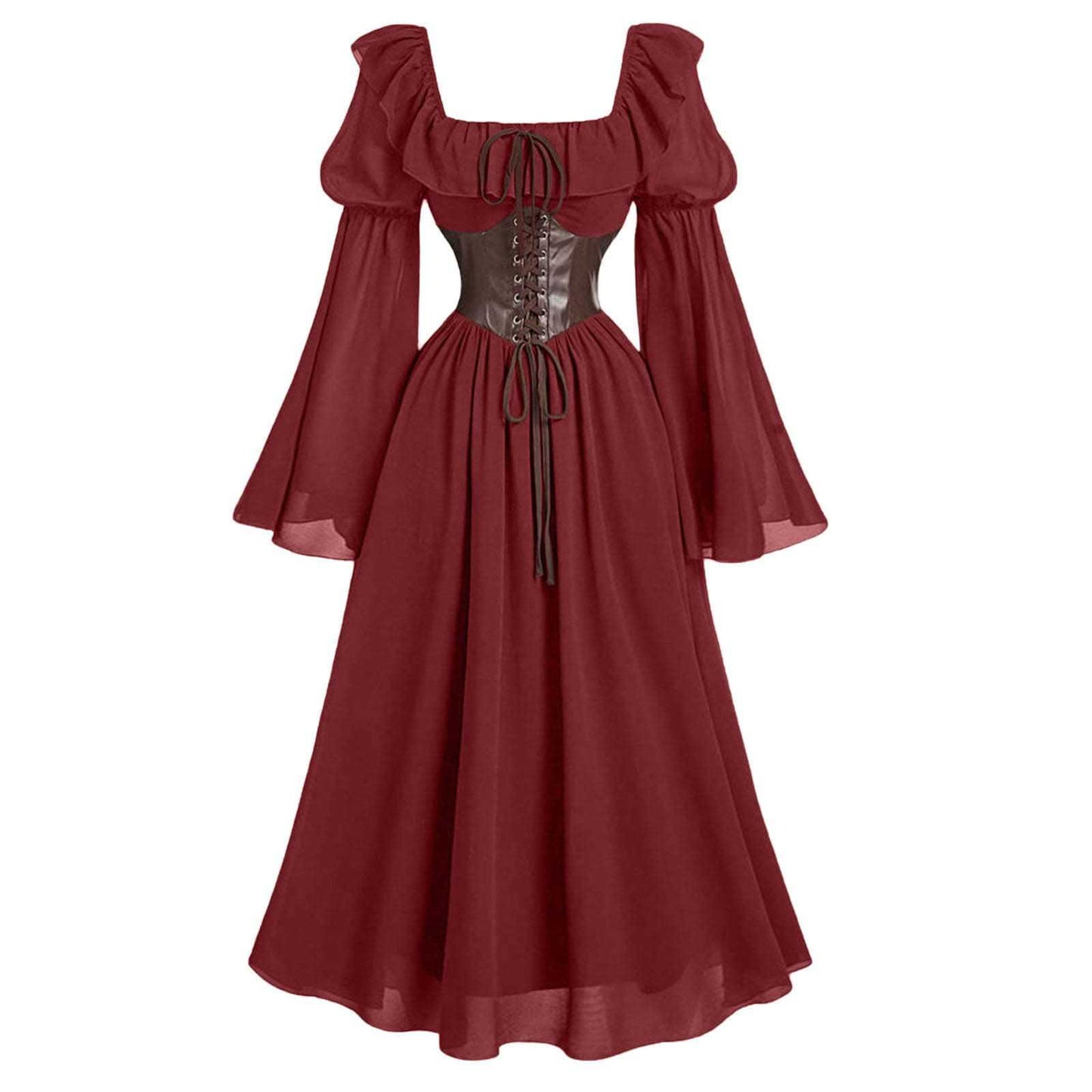 Women's Dress Flared Sleeve Waist Square Collar Dresses