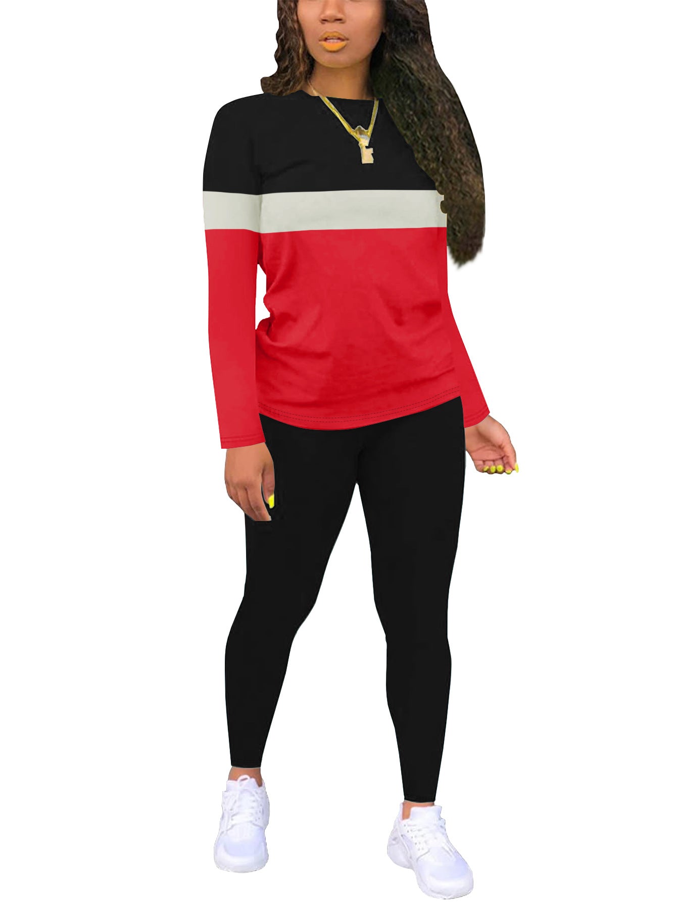 Women's Color Gradient Printing Round Neck Long Sleeve Trousers Suits