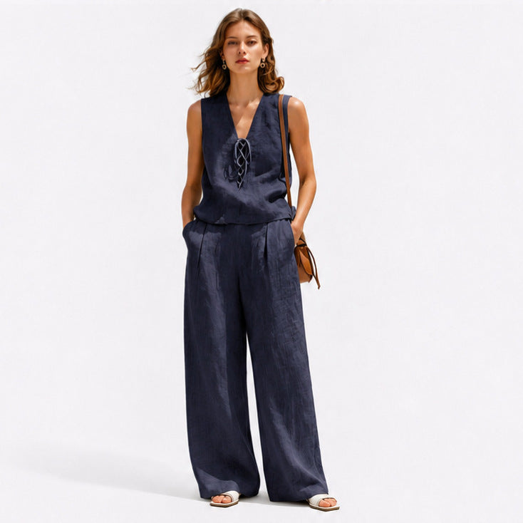 Women's Lace Up High Street Retro Minimalist Fashion Casual Suit