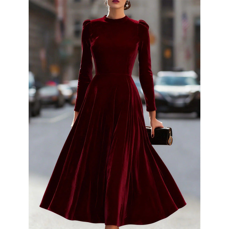 Graceful Beautiful Durable Gold Veet Long-sleeved Dress