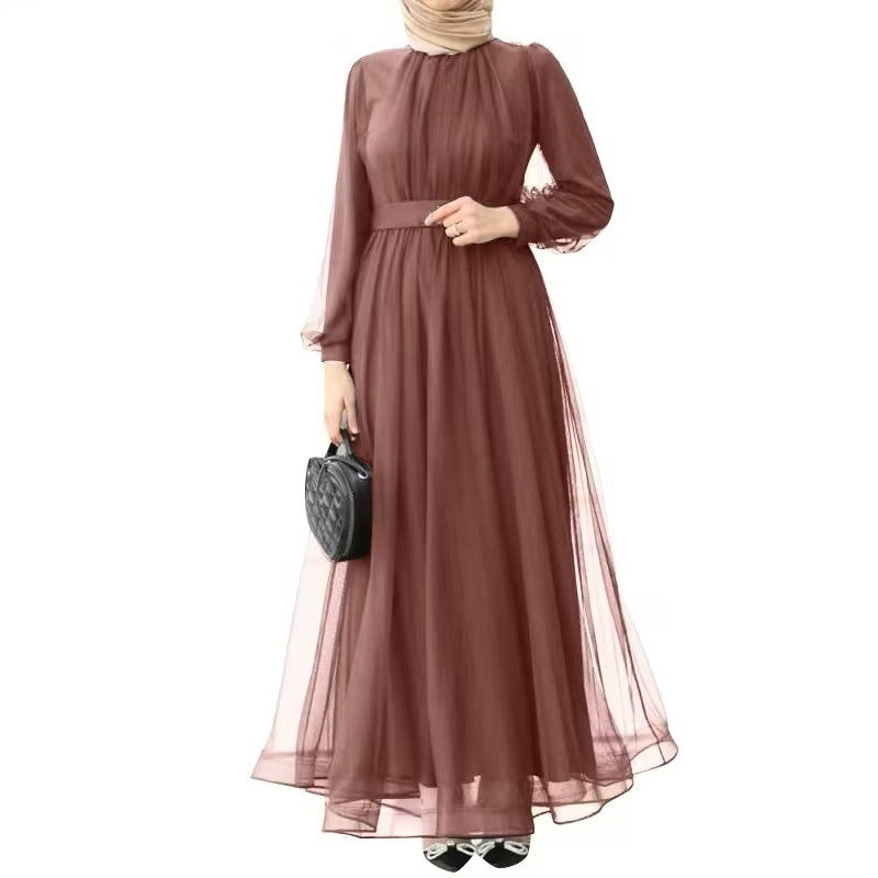 Muslim Long Sleeve Fashion Casual Mesh Dresses
