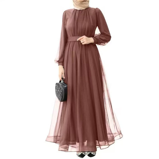 Muslim Long Sleeve Fashion Casual Mesh Dresses