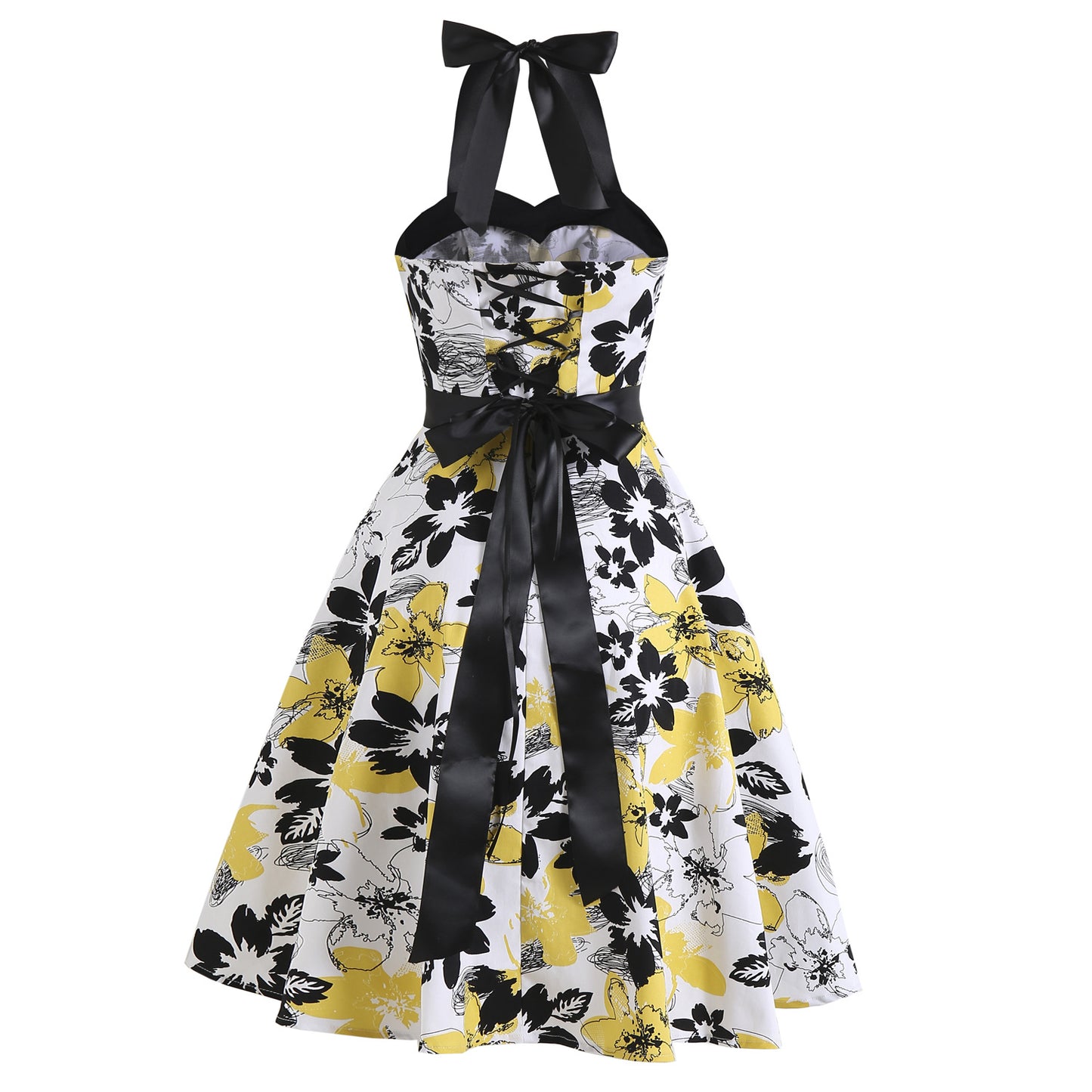 Hepburn Printed Peach Collar Simple Halter Dress