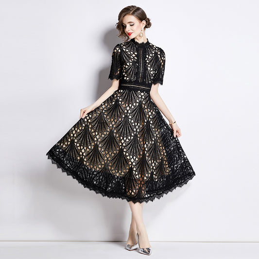 Women's Patchwork Round Neck Dress Summer Waist Dresses
